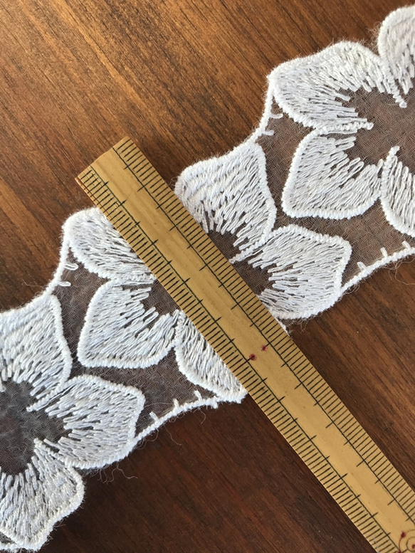 2m【再販】5弁の花びらモチーフ M オーガンジーレース 日本製 lace-No,011 6枚目の画像