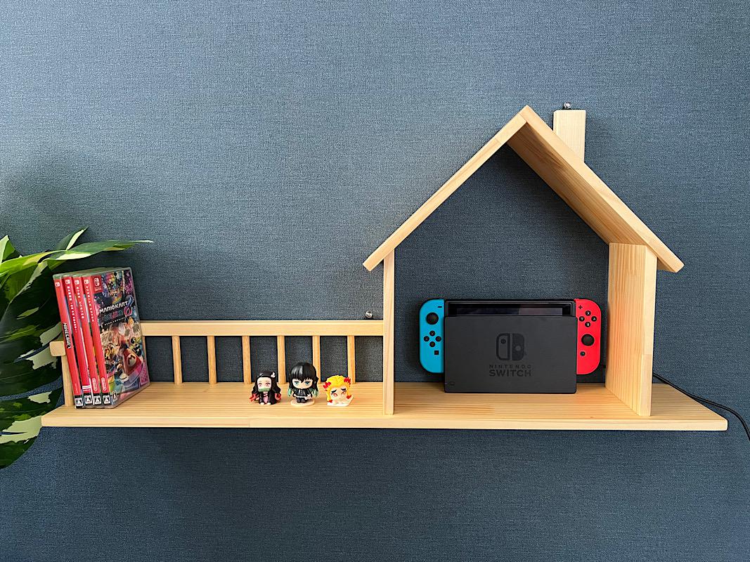 【送料無料】 ウォールシェルフ ハウス 柵付き Switch 収納 80cm ナチュラル