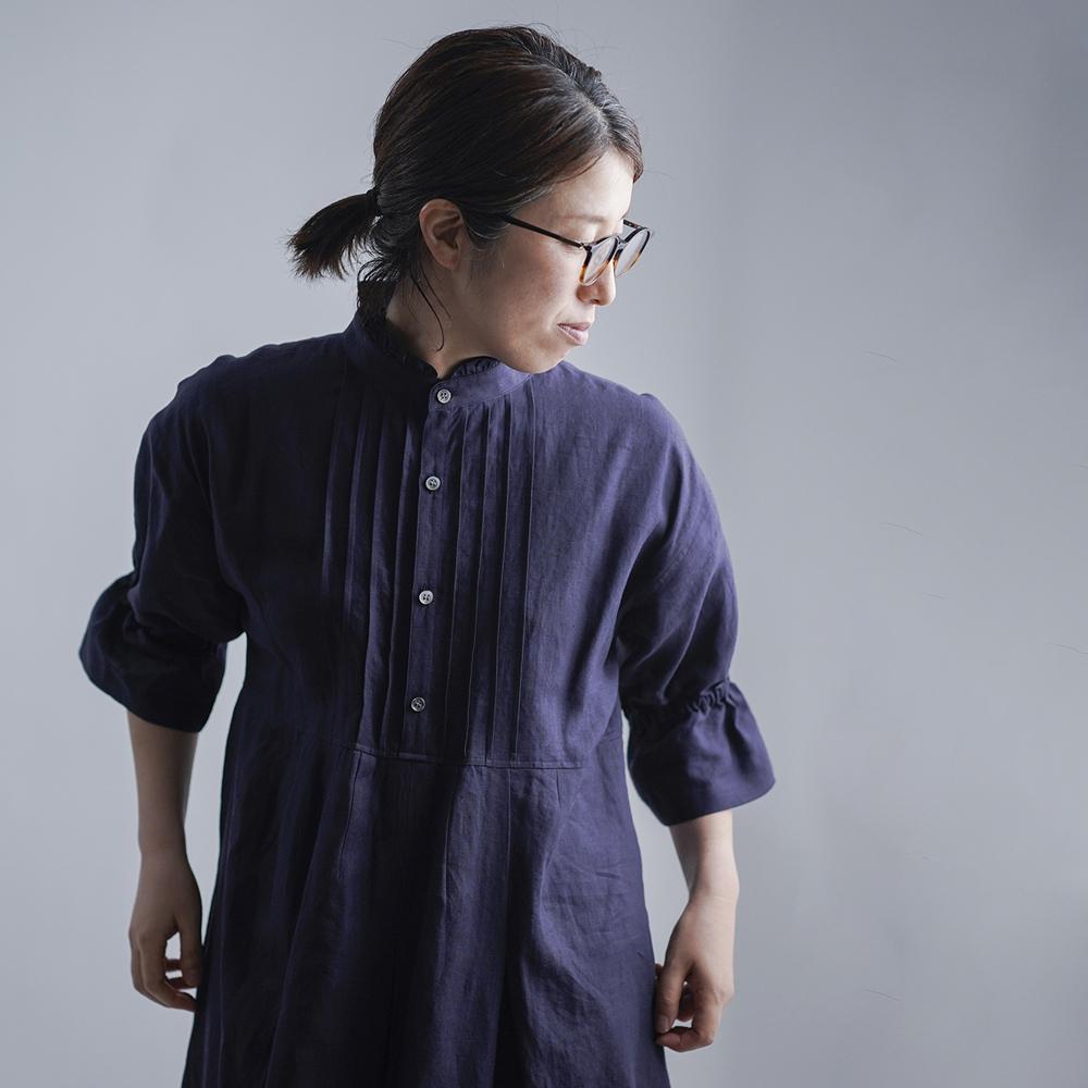 wafu】Linen Dress 超高密度リネン ワンピース /黒紅色(くろべに wafu】Linen Dress 超高密度リネン ワンピース /黒紅色(くろべに