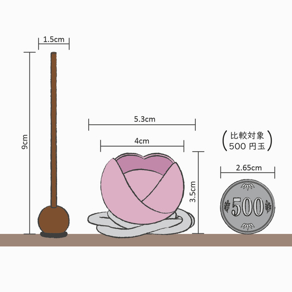 【小さなかわいいピンク色　お花のりん】はなのりんセット「けいとう」　【呼び鈴やおりん、ヒーリングアイテムとして】 5枚目の画像