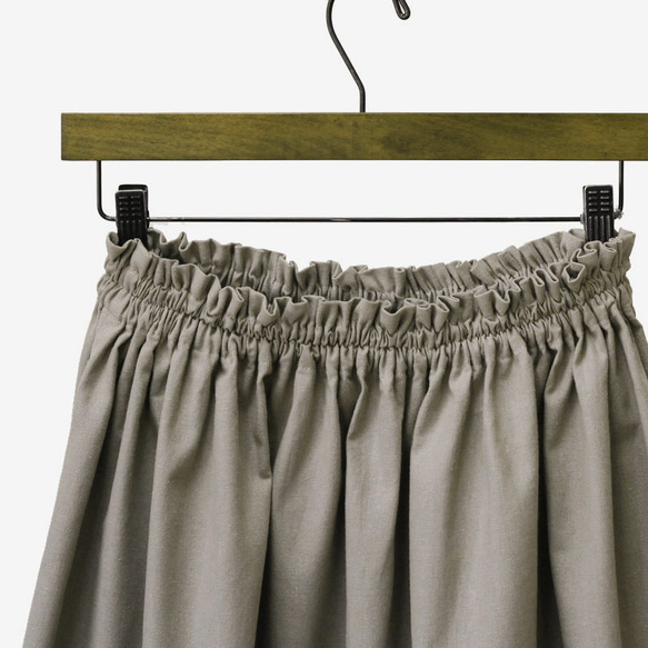 コットンリネン ギャザースカート（グレージュ）リネン 麻 ロング マキシ ポケット 5枚目の画像