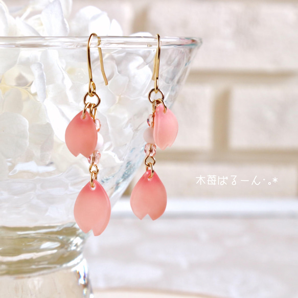 ひらり桜の花びらピアス/イヤリング 2枚目の画像