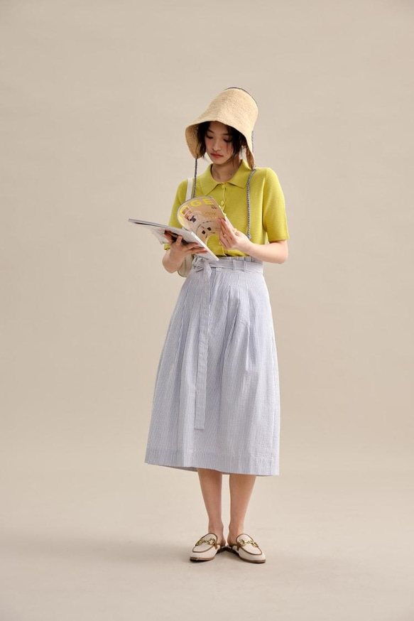 翻領針織短袖衫-黃色|針織衫|兩色|夏春款|Sora-936 第16張的照片
