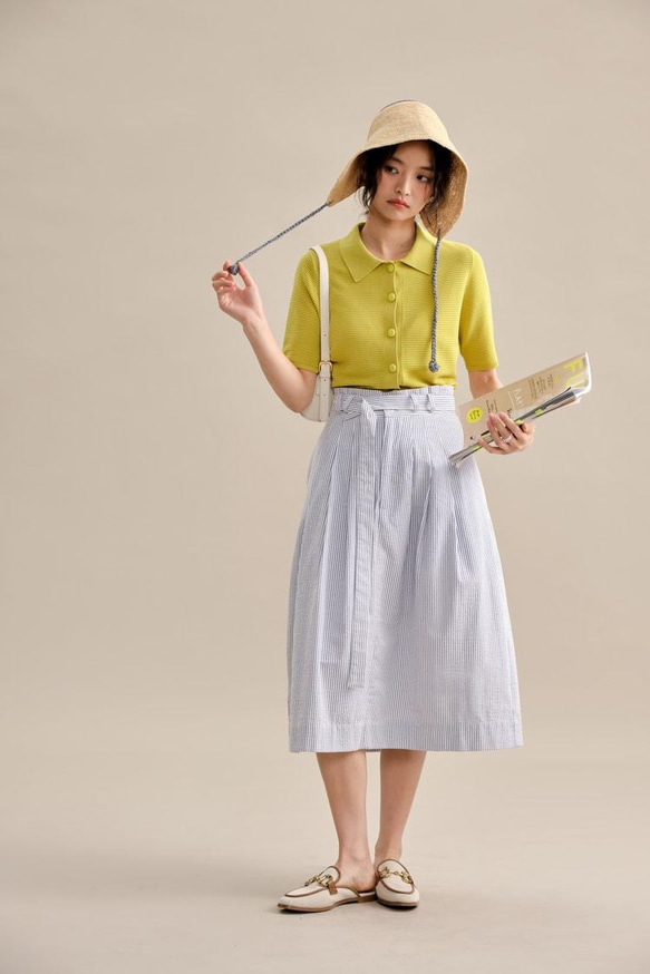 翻領針織短袖衫-黃色|針織衫|兩色|夏春款|Sora-936 第17張的照片