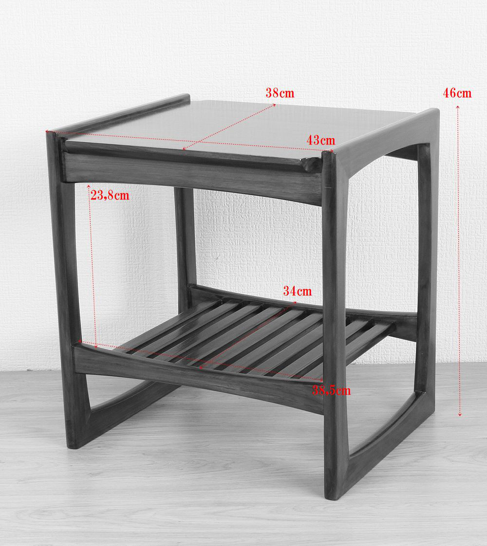 チーク 無垢材 銘木 サイドテーブル ナイトテーブル 木製 花台 電話台や照明スタンドに！43x38cm:W-0059