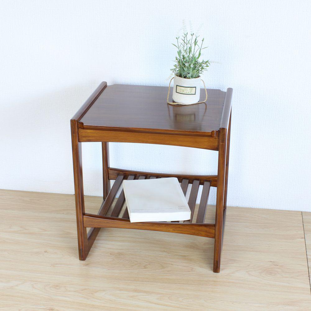 チーク 無垢材 銘木 サイドテーブル ナイトテーブル 木製 花台 電話台や照明スタンドに！43x38cm:W-0059