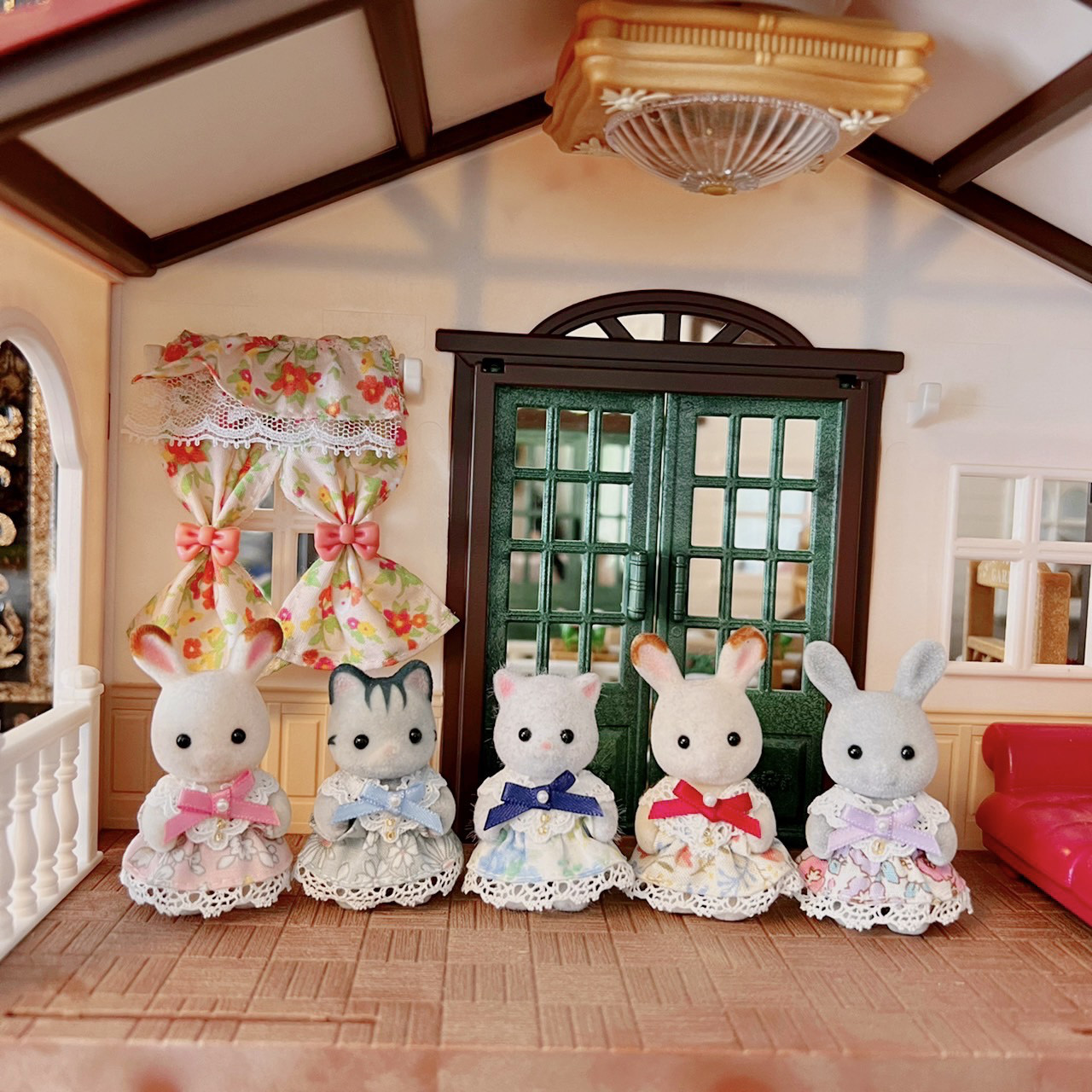 小花柄アイボリードレス 女の子サイズ シルバニア ハンドメイド