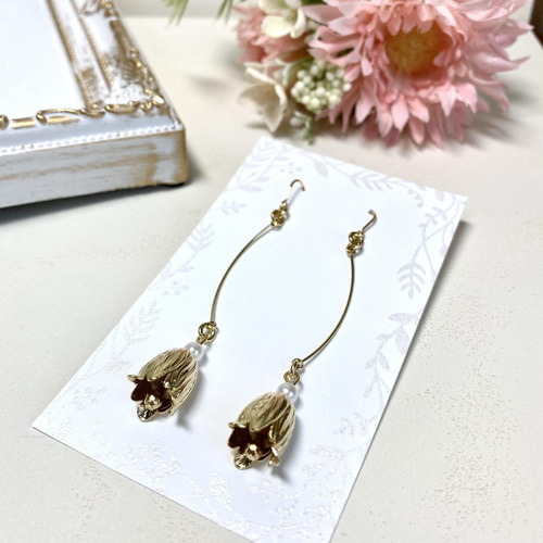☆❤️ チューリップ　春　ピアス　イヤリング　ハンドメイド ハンドメイド＊ピアス チューリップ パール メタルパーツ