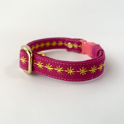 ◆刺繍・猫の首輪 ◆ローズピンク◆ 2枚目の画像