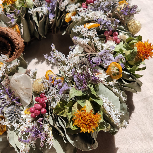 送料込み 27cm シープヘッドのドライフラワーリース ドライフラワー