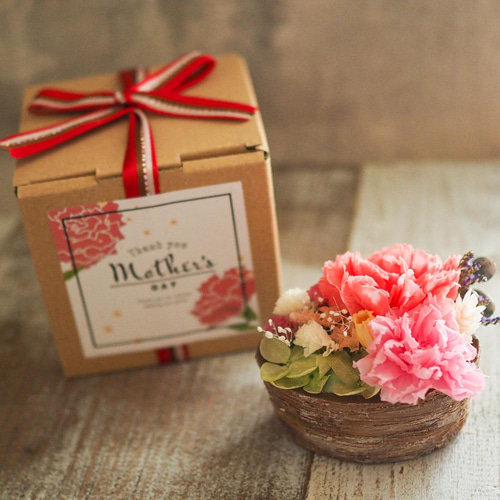 母の日 カーネーションバスケットアロマワックスサシェ【コーラル