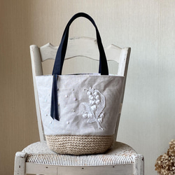 レース刺繍、すずらんかごバッグ 新品未使用タグ付き】近沢レース 鈴蘭かごバッグ ブルー 2025年