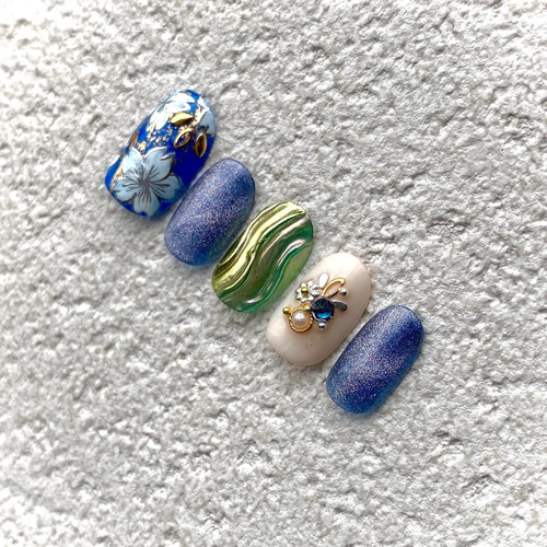 成人式ネイル/成人式/入園式/入学式/卒業式/ゴールド/青/白/お花/桜  