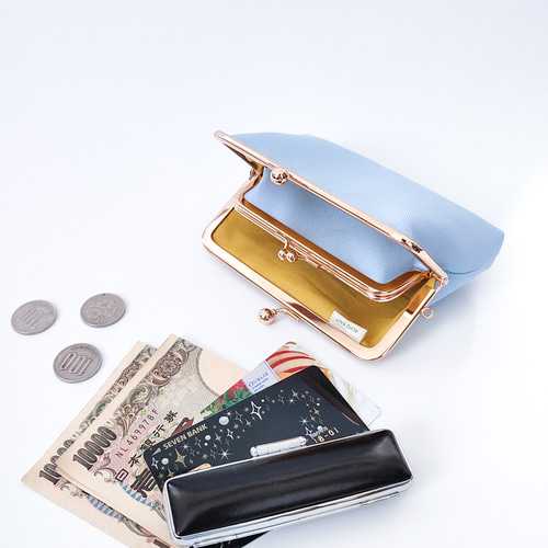 送料無料］お札が二つ折りで入る♪親子がま口のお財布（アイスブルー