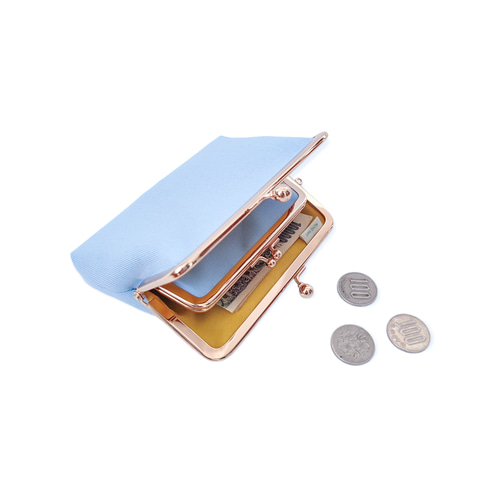 送料無料］お札が二つ折りで入る♪親子がま口のお財布（アイスブルー