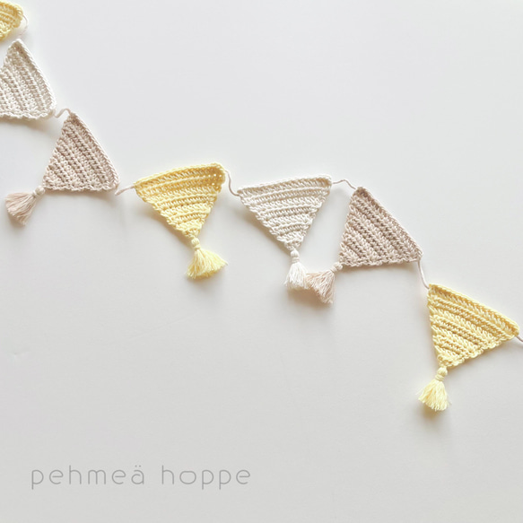 かぎ針編み タッセルフラッグガーランド yellow/お誕生日　バースデー　飾り　北欧インテリア　ペフメアホッペ 3枚目の画像