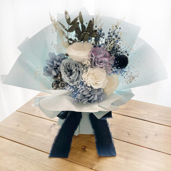母の日に❁.*･ﾟブルーミックス　ローズとカーネーションの花束⚘ˎˊ˗ プリザーブドフラワー  ドライフラワー 1枚目の画像
