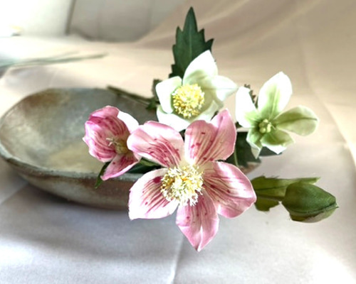 手染め　クリスマスローズ　エプロンドレス 手染め クリスマスローズ エプロンドレス 手染め クリスマス