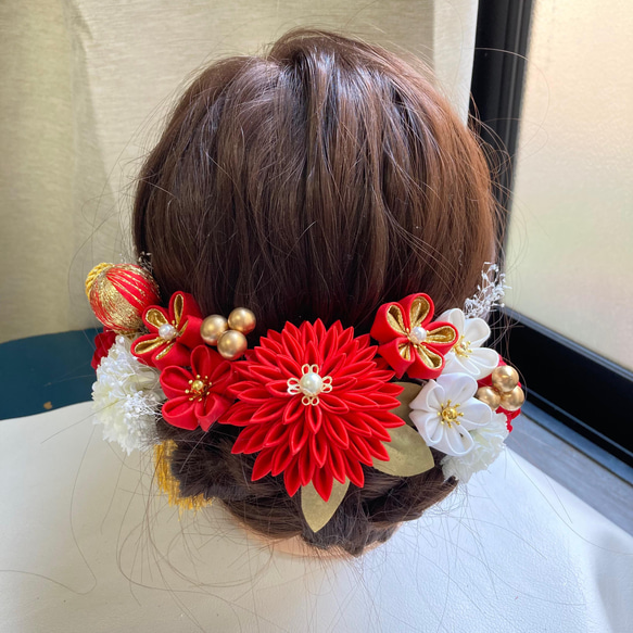 成人式髪飾り　つまみ細工　赤白　結婚式　振袖　打掛　 10枚目の画像