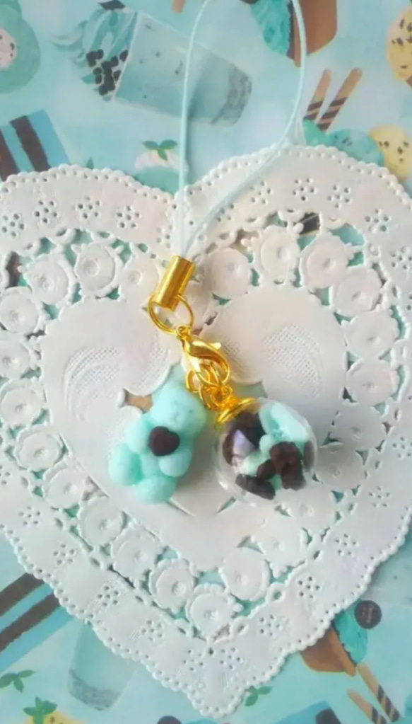 ミニチュア フェイクスイーツ チョコミント くまちゃん ストラップ  