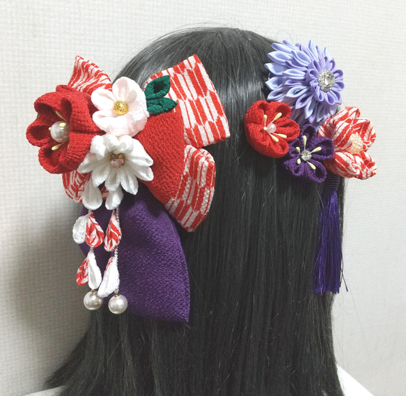 髪飾り 髪飾り紫 髪飾り赤 リボン 矢絣リボン はいからさんリボン  