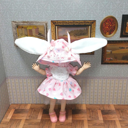 【送料無料】ドラジェカラーのうさみみワンピセット(ピンク) オビツ11  オビツ オリジナル ハンドメイド ドール 1枚目の画像