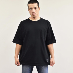 Tシャツ 無地 オーバーサイズ 大きめ ポケット タグ 無地Tシャツ ゆったりコットン 綿 シャツ ブラック TA001 4枚目の画像