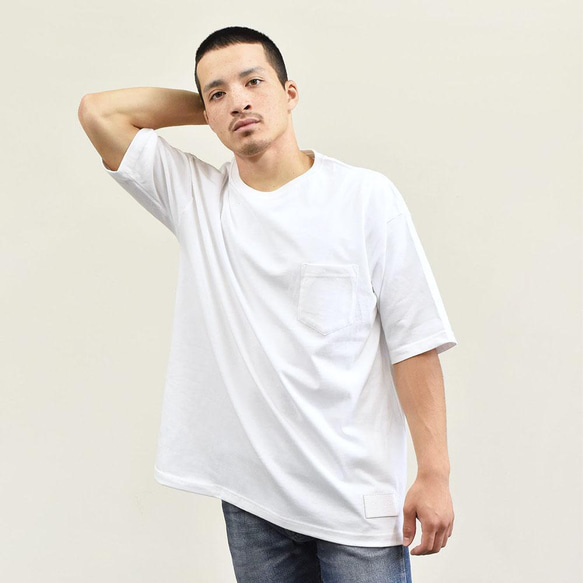 Tシャツ 無地 オーバーサイズ 大きめ ポケット タグ 無地Tシャツ ゆったりコットン 綿 シャツ ブラック TA001 8枚目の画像