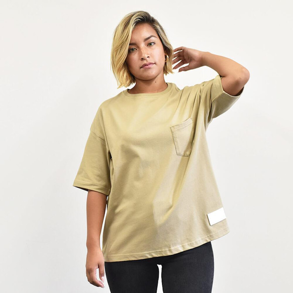Tシャツ 無地 オーバーサイズ 大きめ ポケット タグ 無地Tシャツ ゆったりコットン 綿 シャツ サンド TA001 3枚目の画像