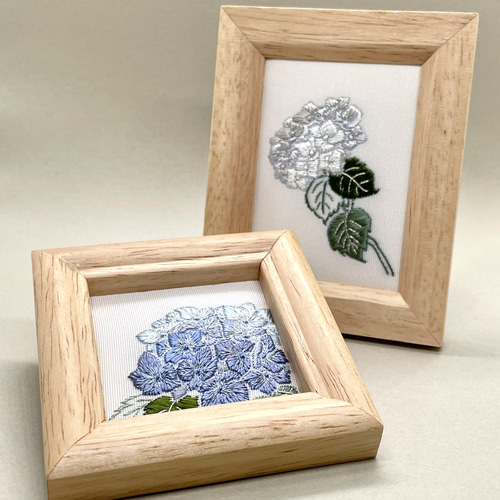 受注制作 紫陽花 刺繍フレーム 絹糸と銀糸の日本刺繍 インテリア 壁