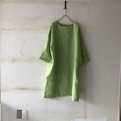 【春SALE】ドルマンスリーブワンピース＊lithuanian linen ライムグリーン　 2枚目の画像