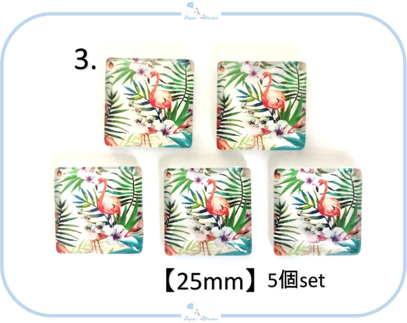 E276-3 カボション ボタニカル デザイン【 25mm 】5個セット ハンドメイド 立体 パーツ スクエア 正方形 1枚目の画像