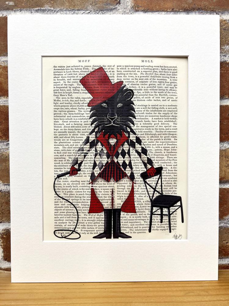 【イギリスから直輸入 アンティークアート】英国古書一点ものデザインアート ライオン