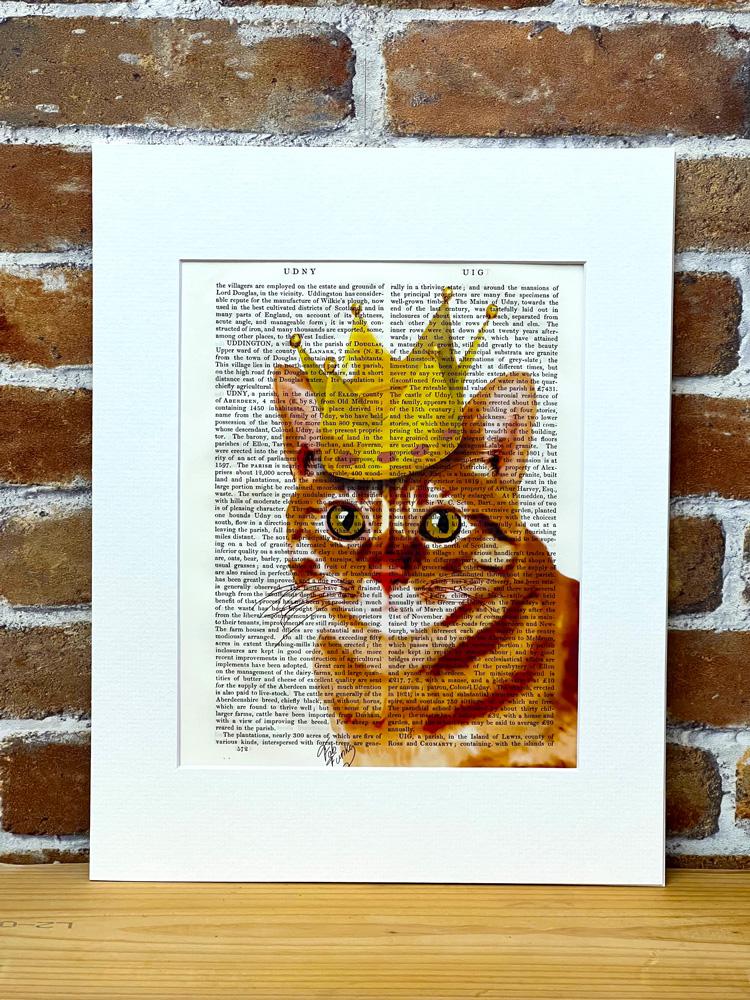 【イギリスから直輸入 アンティークアート】英国古書一点ものデザインアート クラウンキャット