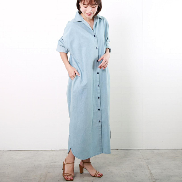 デニムシャツ ワンピース 長袖 ライトブルー 0505BL ワンピース SWiMMY 