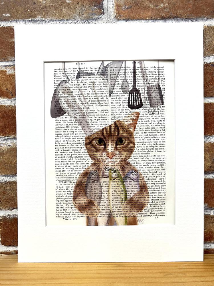 【イギリスから直輸入 アンティークアート】英国古書一点ものデザインアート キャットシェフ