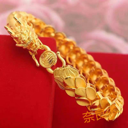 新品 24K金フライングドラゴンブレスレットメンズ横暴なブレスレット