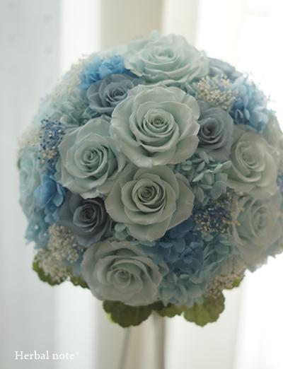 【オーダーメイド＊ウェディングブーケ】PB-209　プリザーブドフラワー　ラウンドブーケ　サムシングブルー　大人婚