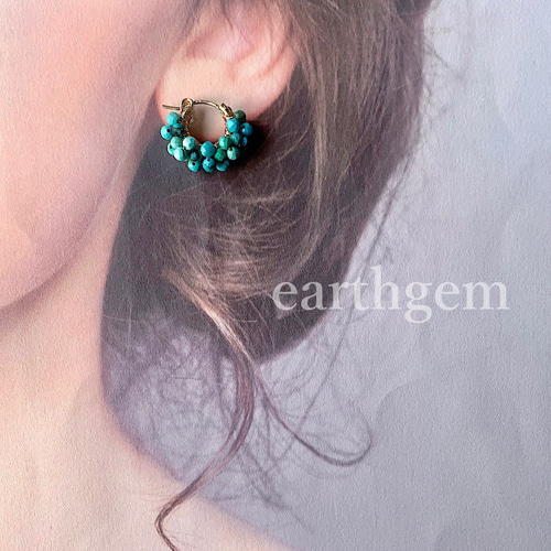 14KGF】青緑のAA＋＋天然ターコイズがぎっしりゴールドフィルドの  