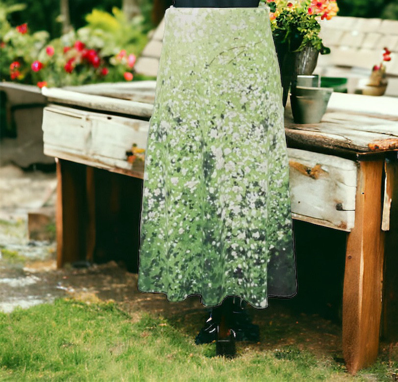 2XS〜7XL　白いモッコウバラ　フレアースカート