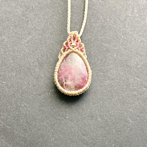 ピンクトルマリンインクォーツ マクラメ ネックレス #373430