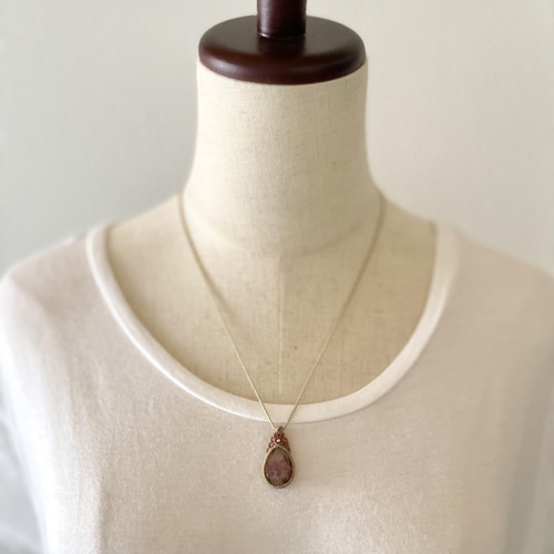 ピンクトルマリンインクォーツ マクラメ ネックレス #373430