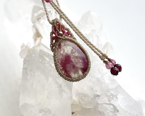 ピンクトルマリンインクォーツ マクラメ ネックレス #373430