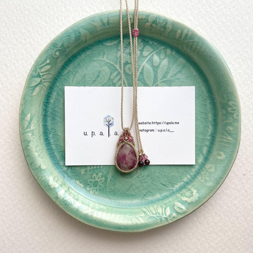 『桃瑞』ピンクレピドライトとレピドライトインピンクトルマリンのマクラメネックレス 桃瑞』ピンクレピドライトとレピドライトインピンクトルマリンの