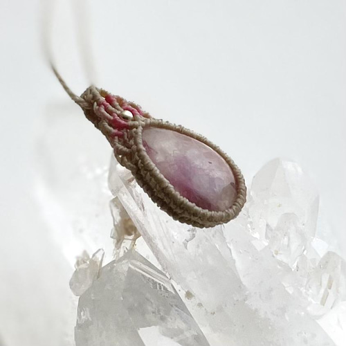 ピンクトルマリンインクォーツ マクラメ ネックレス #373430