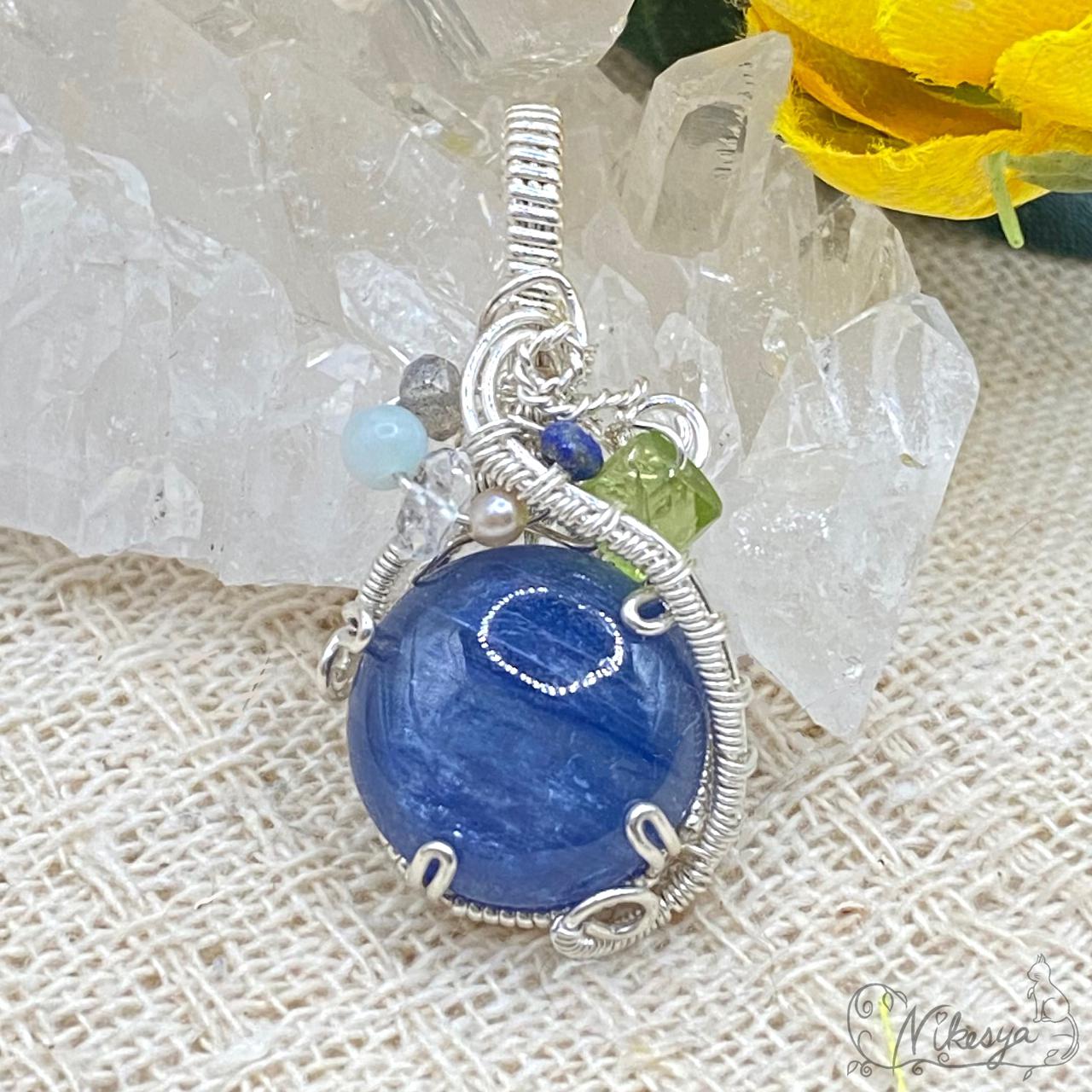 【Silver Filled】カイヤナイトのペンダントトップ【ワイヤーアクセサリー】【送料無料】