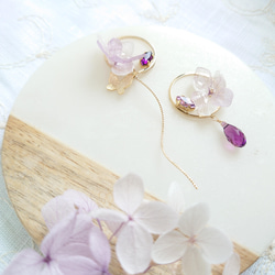 紫陽花ミルフィーユ Hydrangea＆Bijou【イヤリング・ピアス】藤色 5枚目の画像