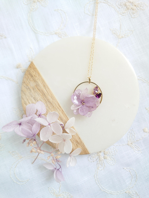 紫陽花ミルフィーユ Hydrangea & bijou 【ネックレス】藤色 5枚目の画像