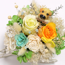 ワンちゃんと音楽が好きの方へ 花カゴのフラワーアレンジ 犬 ドッグ 10枚目の画像
