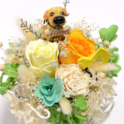 ワンちゃんと音楽が好きの方へ 花カゴのフラワーアレンジ 犬 ドッグ 9枚目の画像